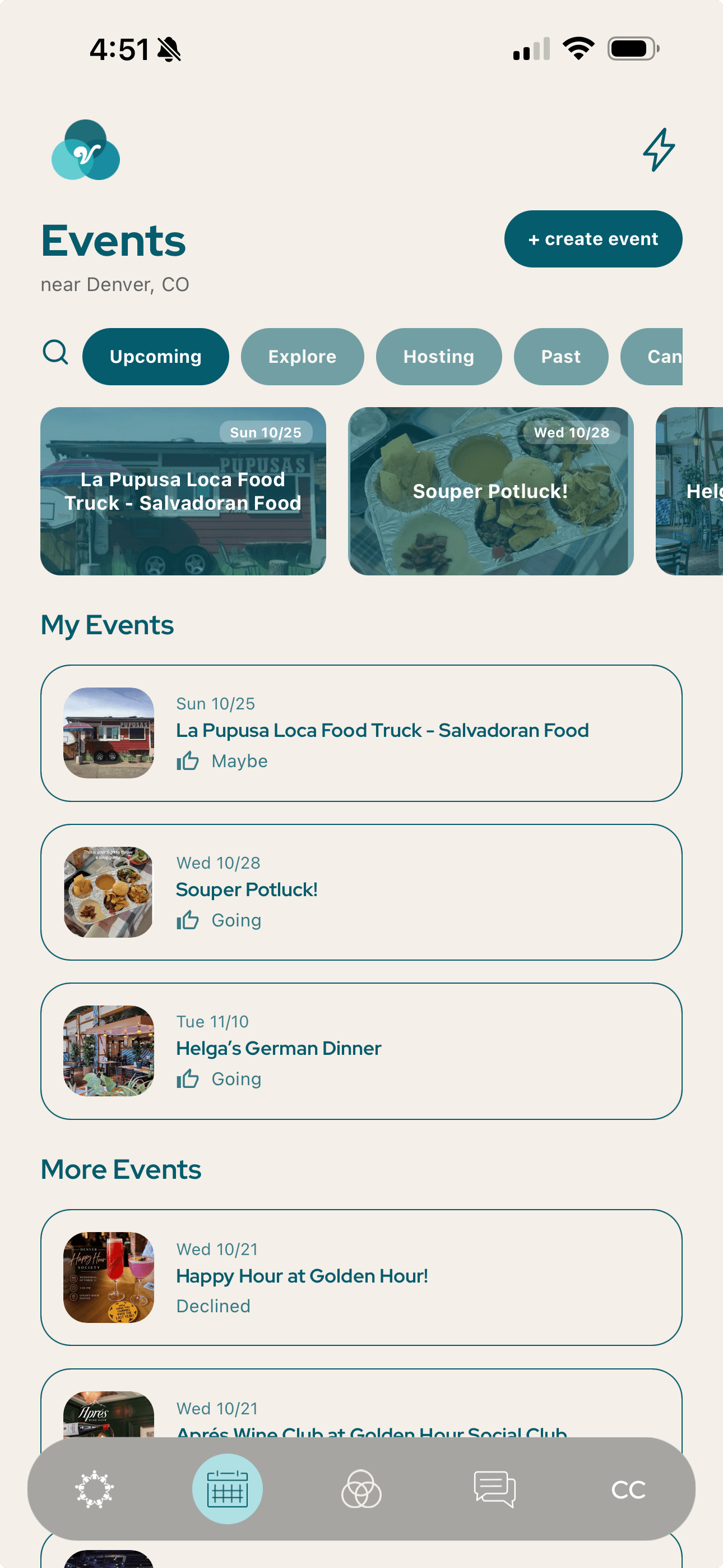 Events home screen in Denver