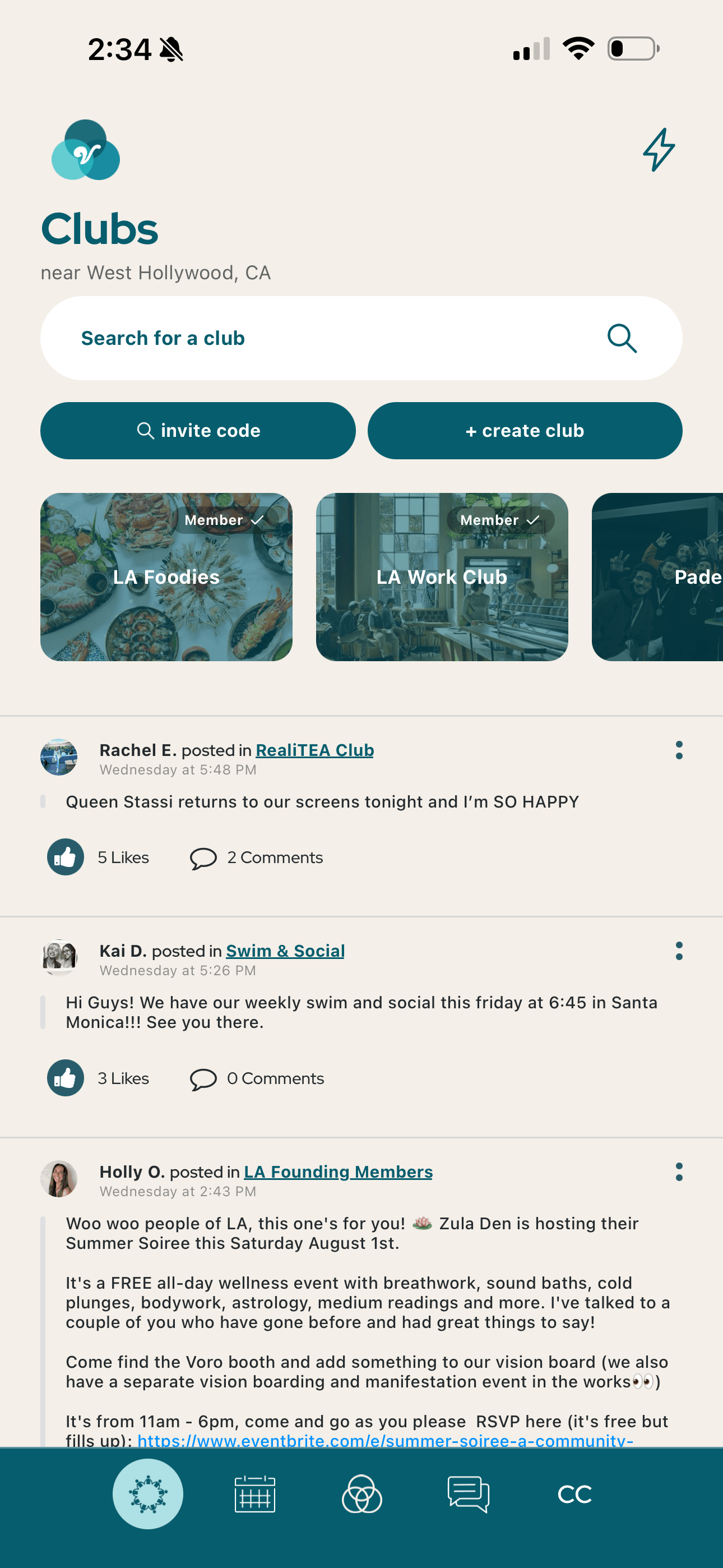 Club feed screen