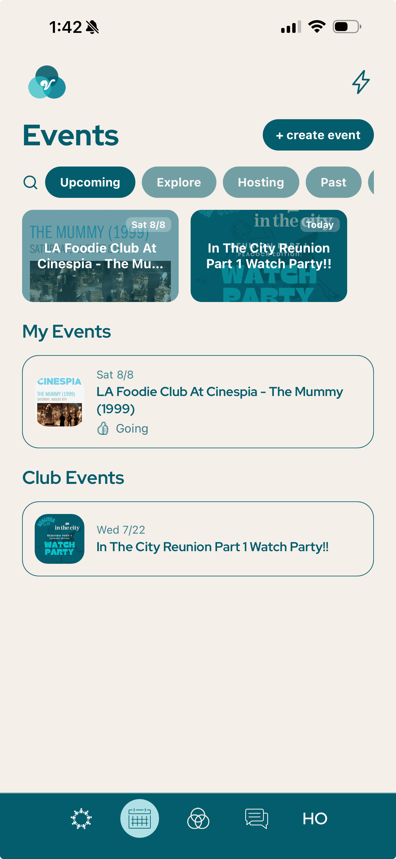 Events home screen