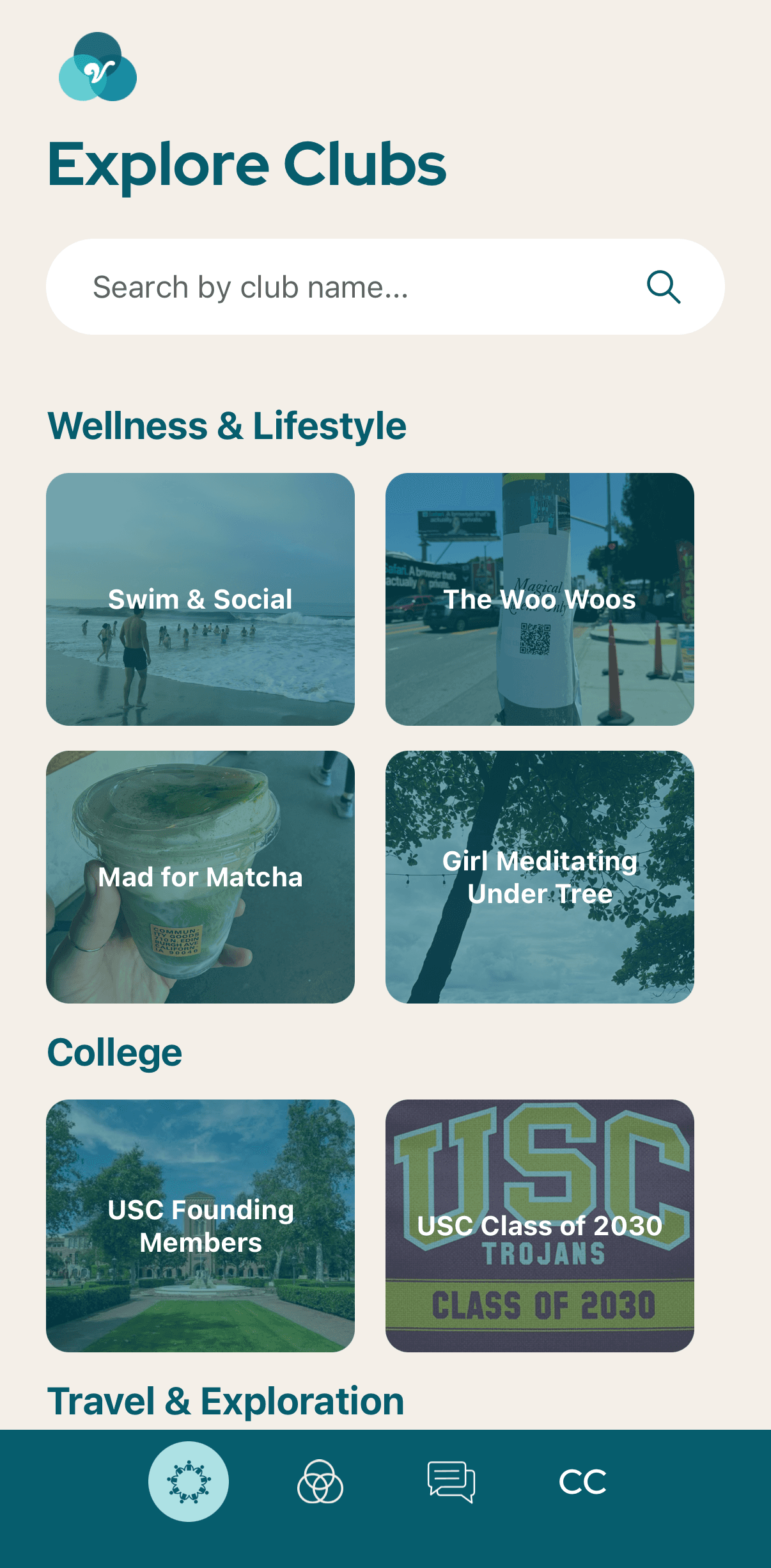 Explore clubs screen