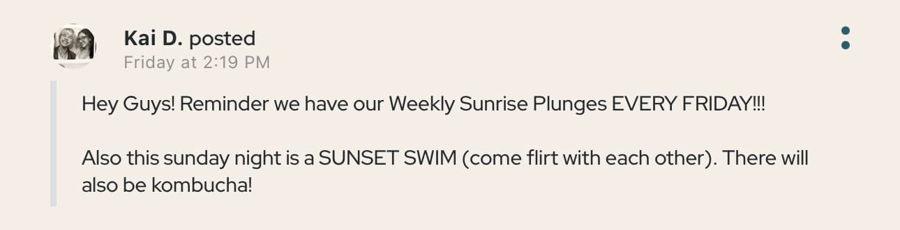 Kai D. posting about Weekly Sunrise Plunges