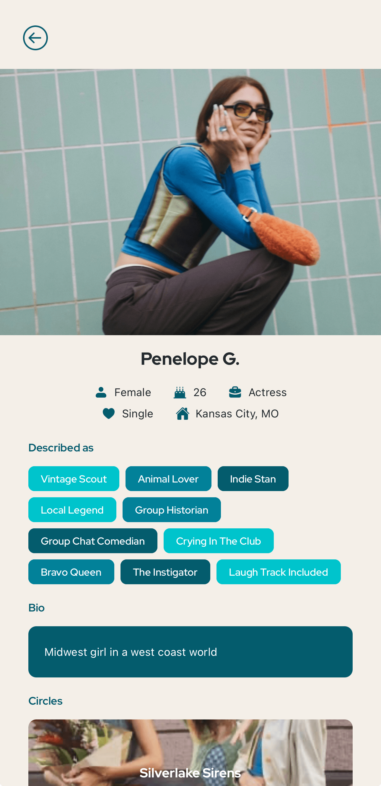 Penelope profile screen
