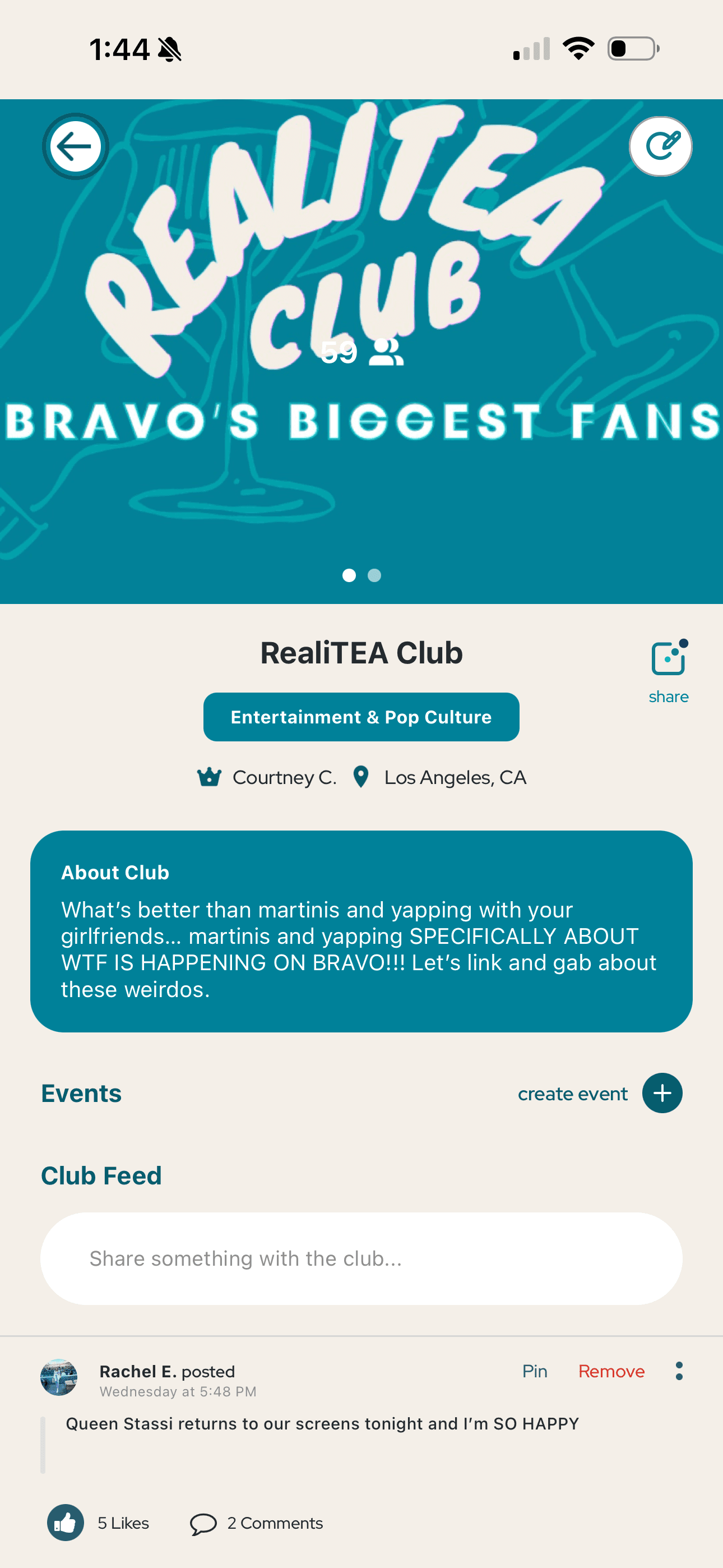 RealiTEA Club screen